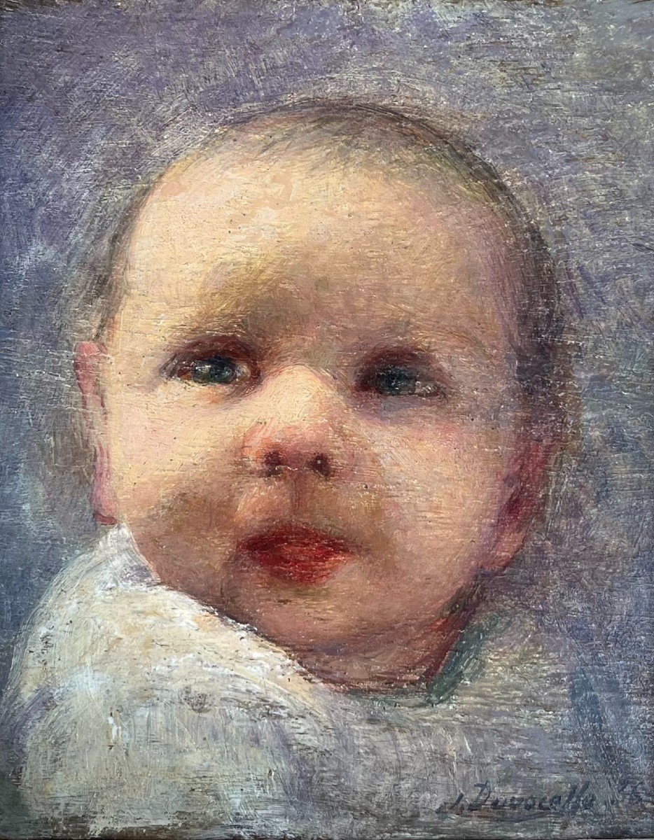 Julien-adolphe Duvocelle (1873 - 1961) Portrait Of A Baby-photo-2