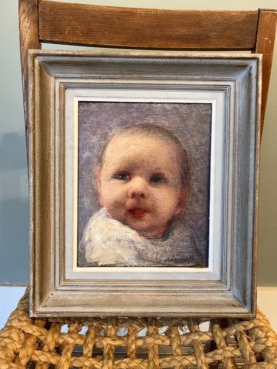 Julien-adolphe Duvocelle (1873 - 1961) Portrait Of A Baby-photo-3