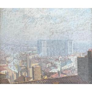 Henri Charles Angeniol - Vue De Lyon Sur La Colline De Fourvière 1938