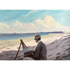 Alexandre Brun (1853 - 1941)   étude Au Bord De La Mer