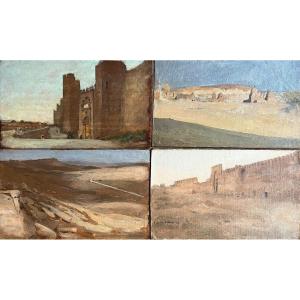 William Laparra - 4 Landscapes - Kairouan Tunisia, Girgenti, Sicily And Others