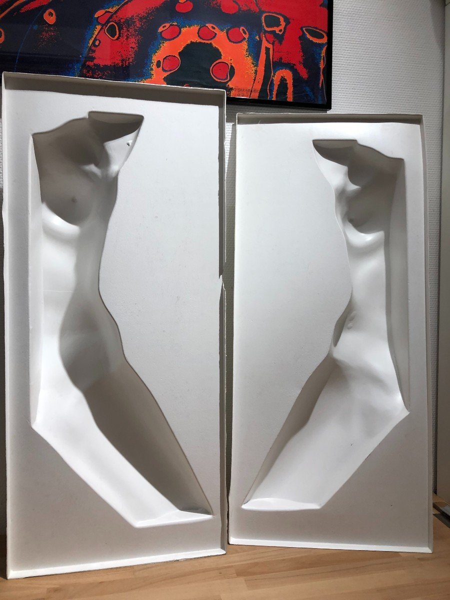Thermoformed Plastic Wall Sculpture, Diptych, Female Nude, In The Style Of Roy Adzak-photo-4