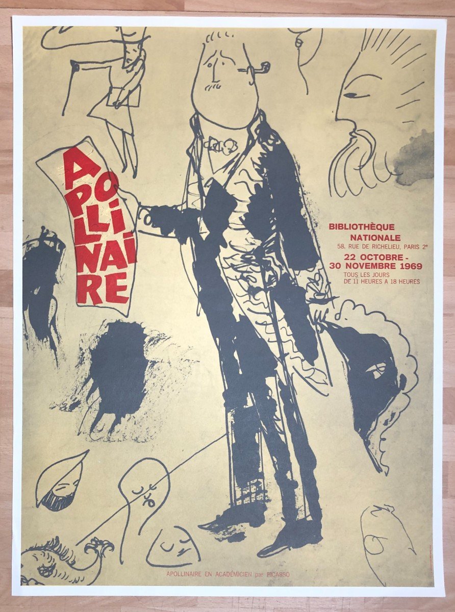 National Library Poster Picasso / Apollinaire Academician 1969