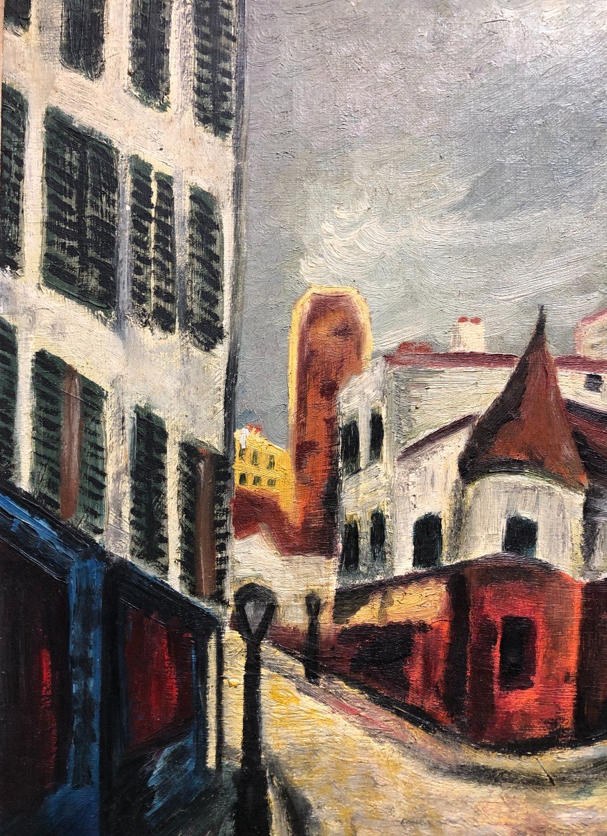 View Of Montmartre Around 1940, Oil On Canvas, Paris, Naive Art-photo-3