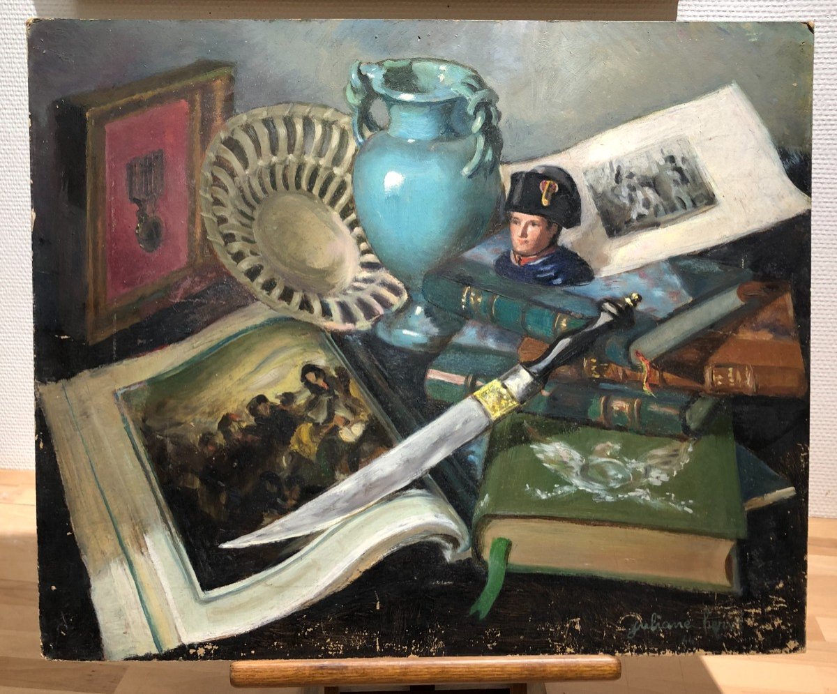 Napoléon Bonaparte, Huile Sur Carton Fort, Nature Morte 1944-photo-2