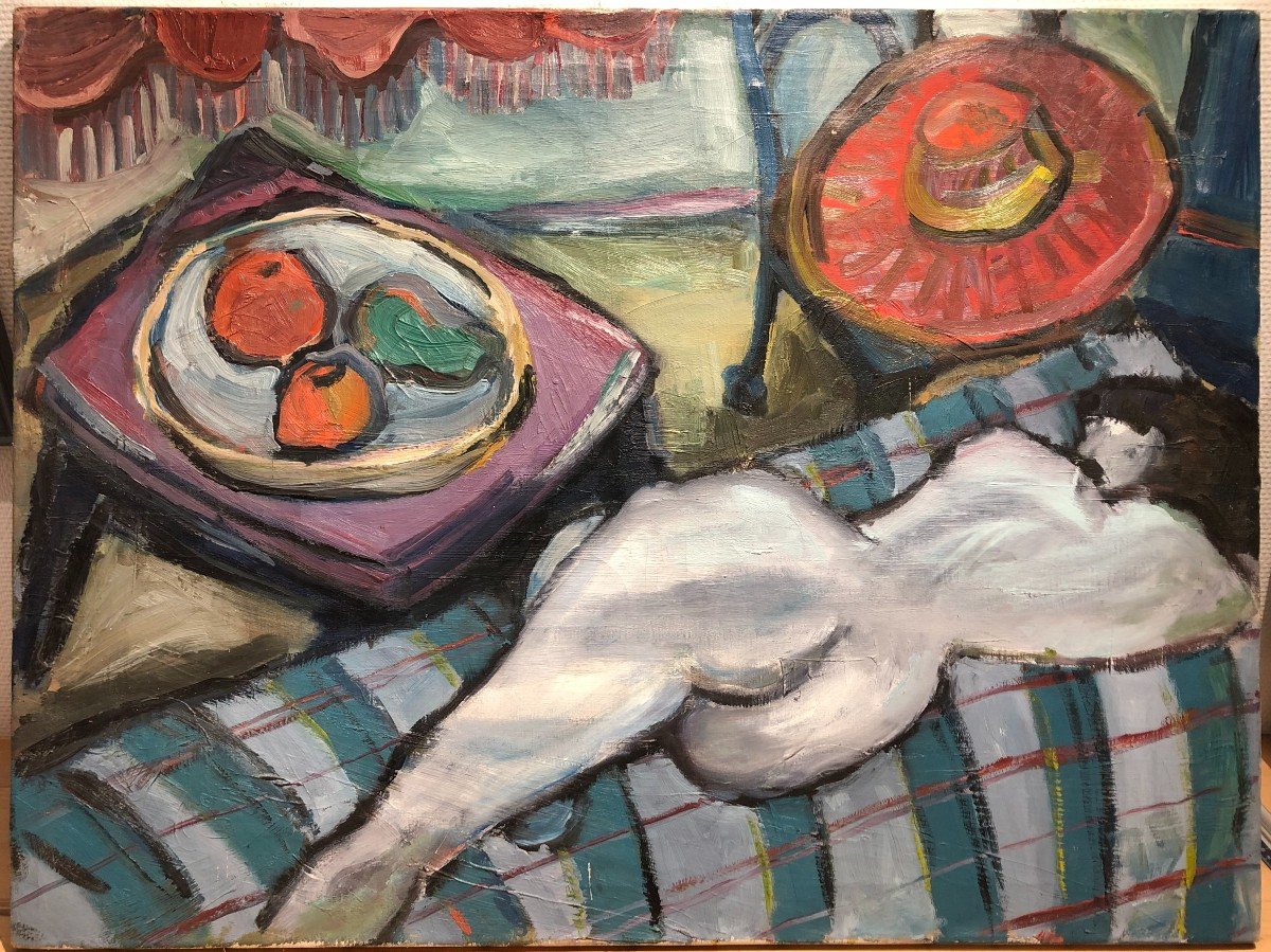 Large Oil On Canvas Female Nude Painting Circa 1950 