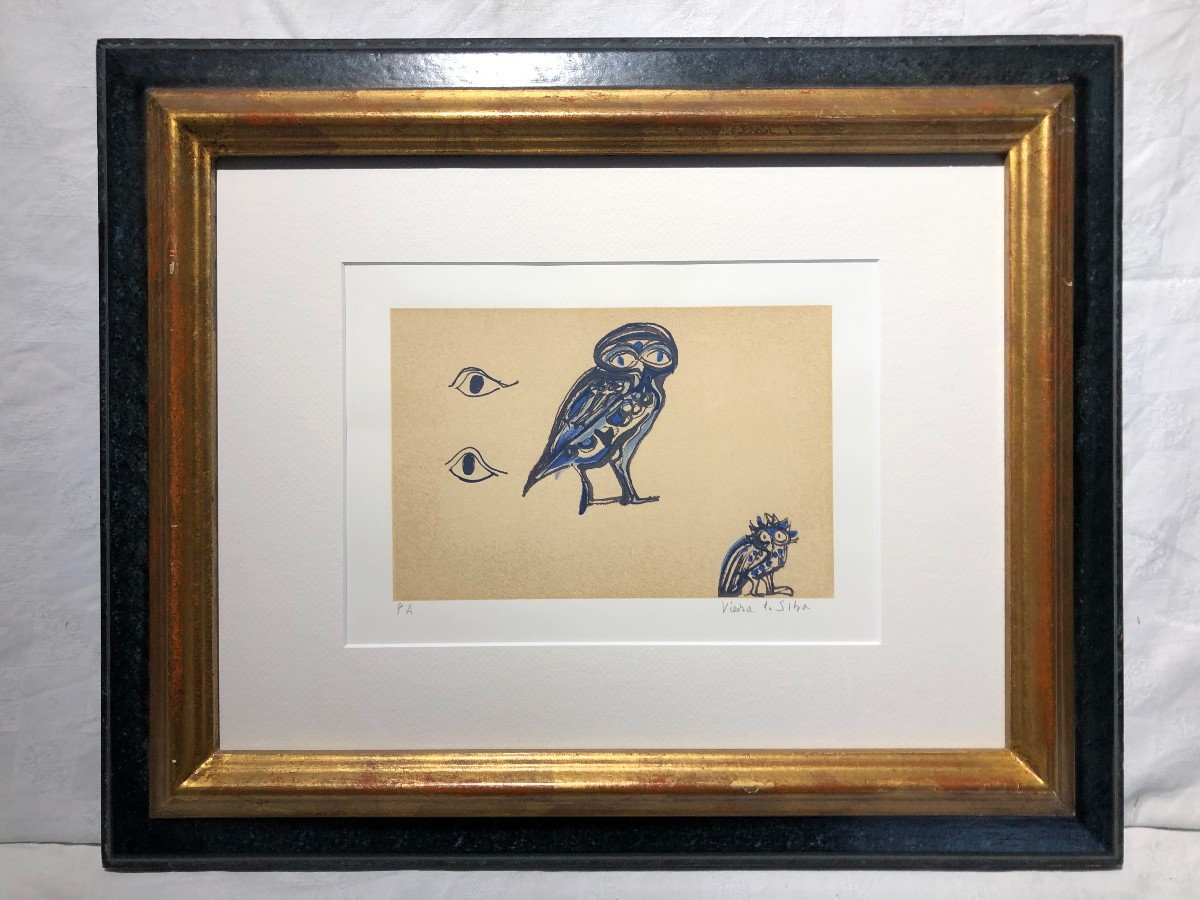 Maria Elena Vieira Da Silva (1908-1992) Screenprint 1988 Two Owls-photo-2