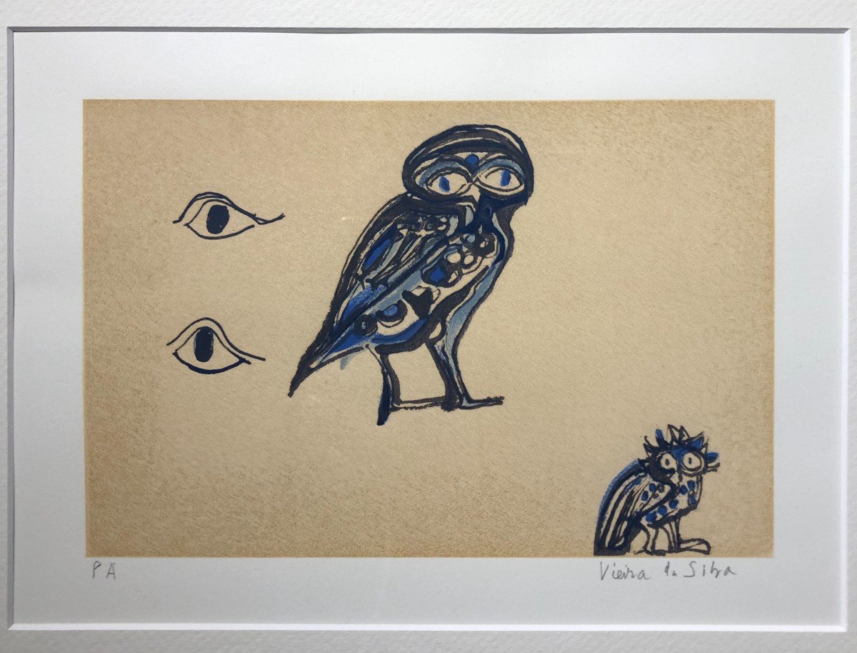 Maria Elena Vieira Da Silva (1908-1992) Screenprint 1988 Two Owls