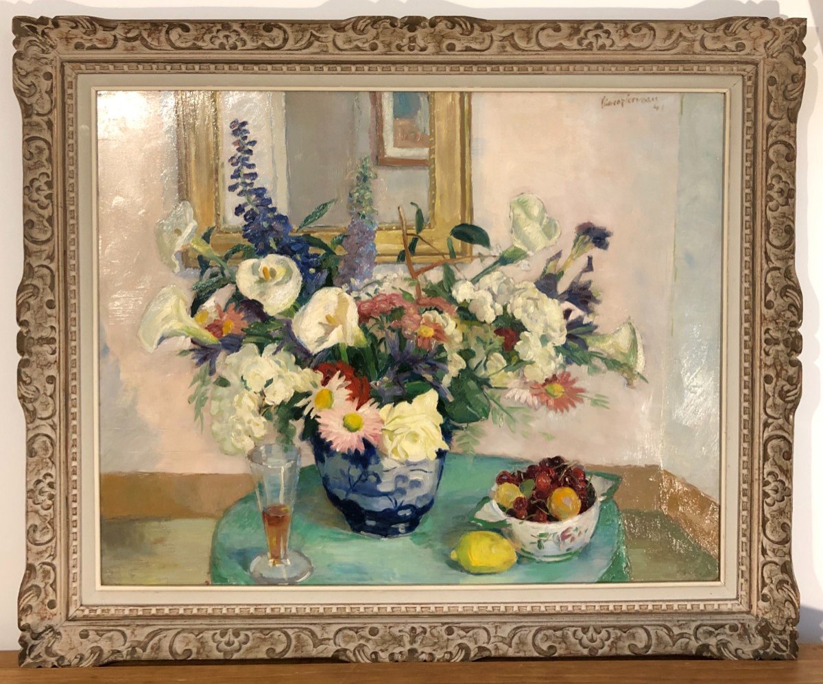 Bouquet De Fleurs Et Fruits, Tableau Peinture, Henri Clément-serveau 1941