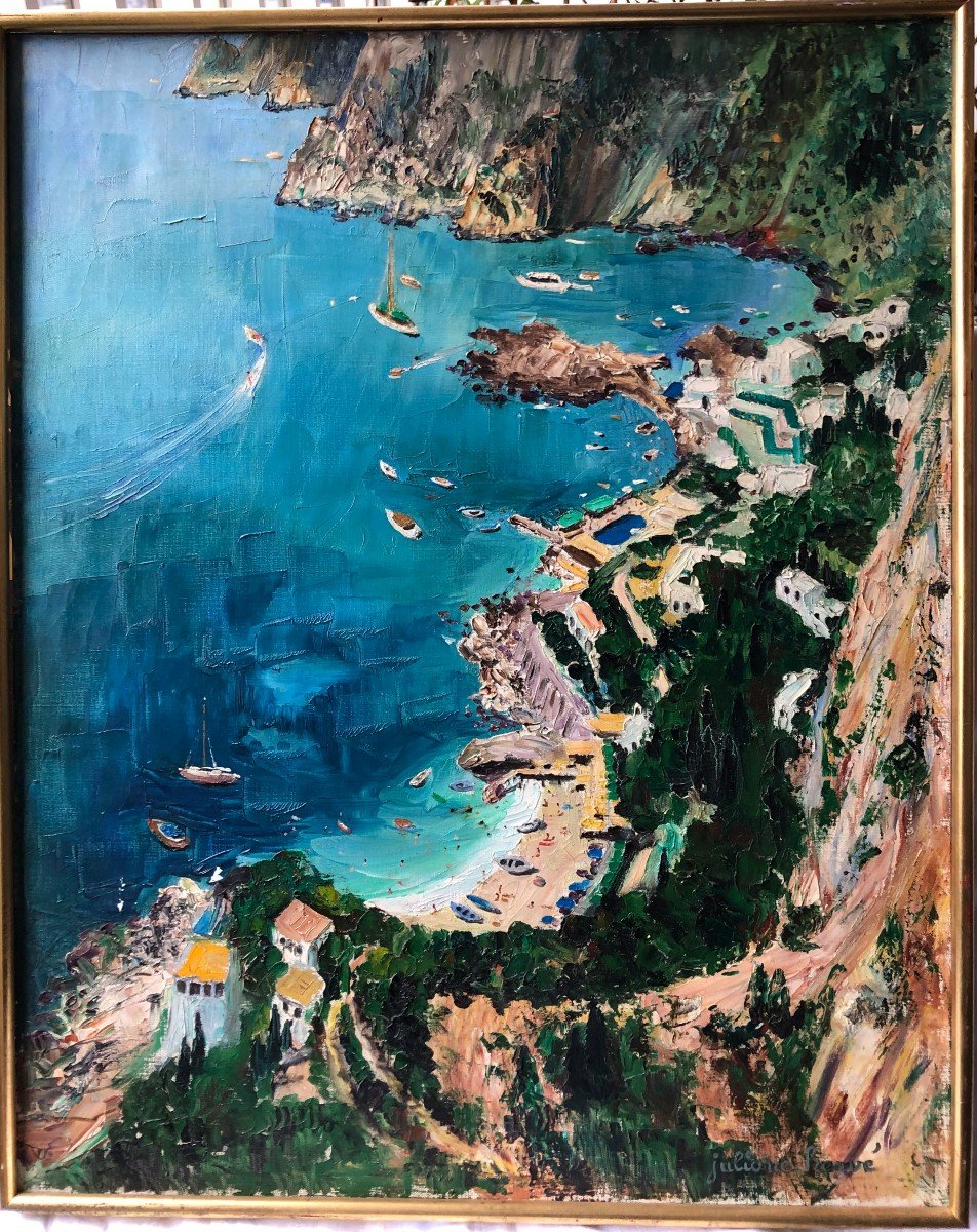 Painting Juliane Hervé (1921-2006) Capri Italy 1950 Hst Marine Landscape-photo-2