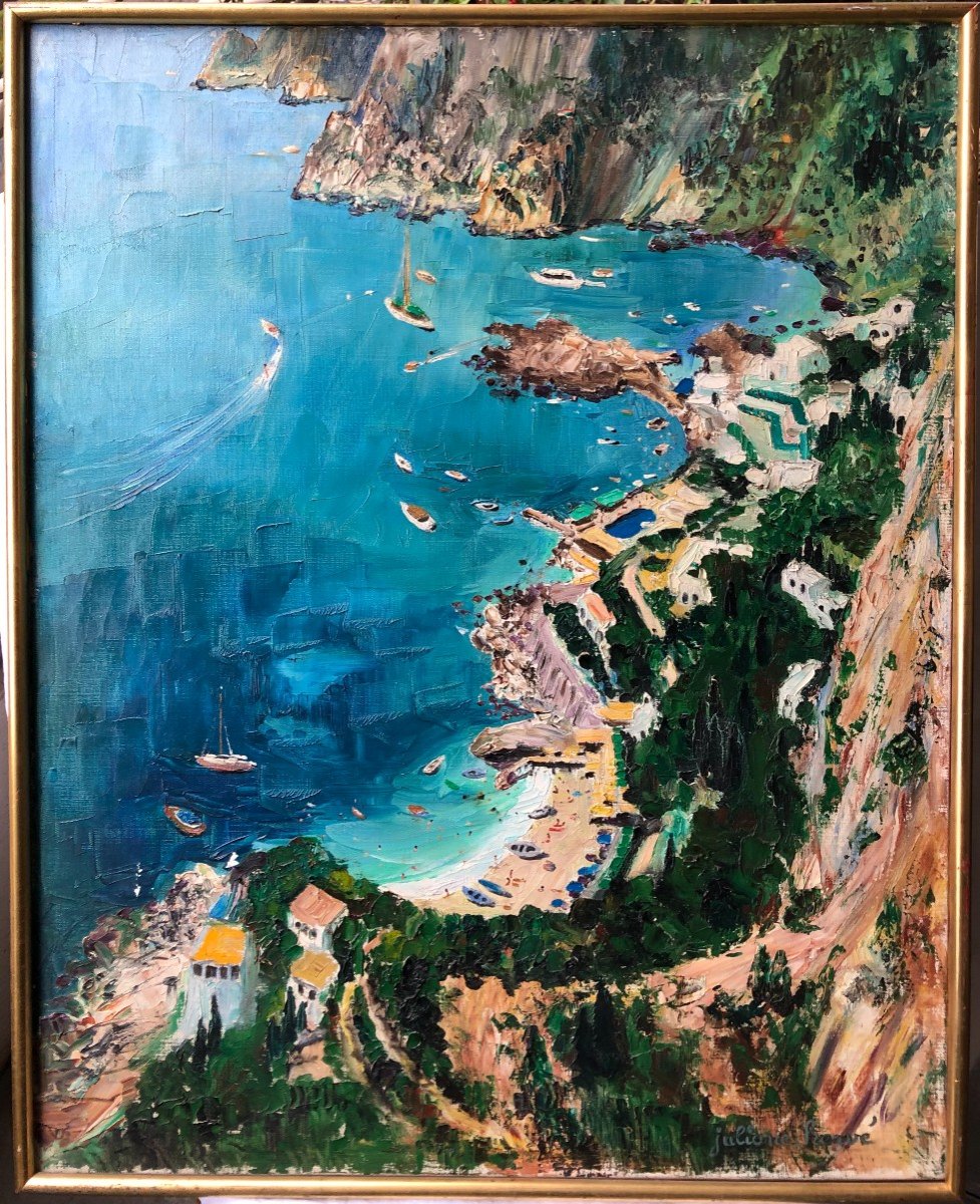 Painting Juliane Hervé (1921-2006) Capri Italy 1950 Hst Marine Landscape