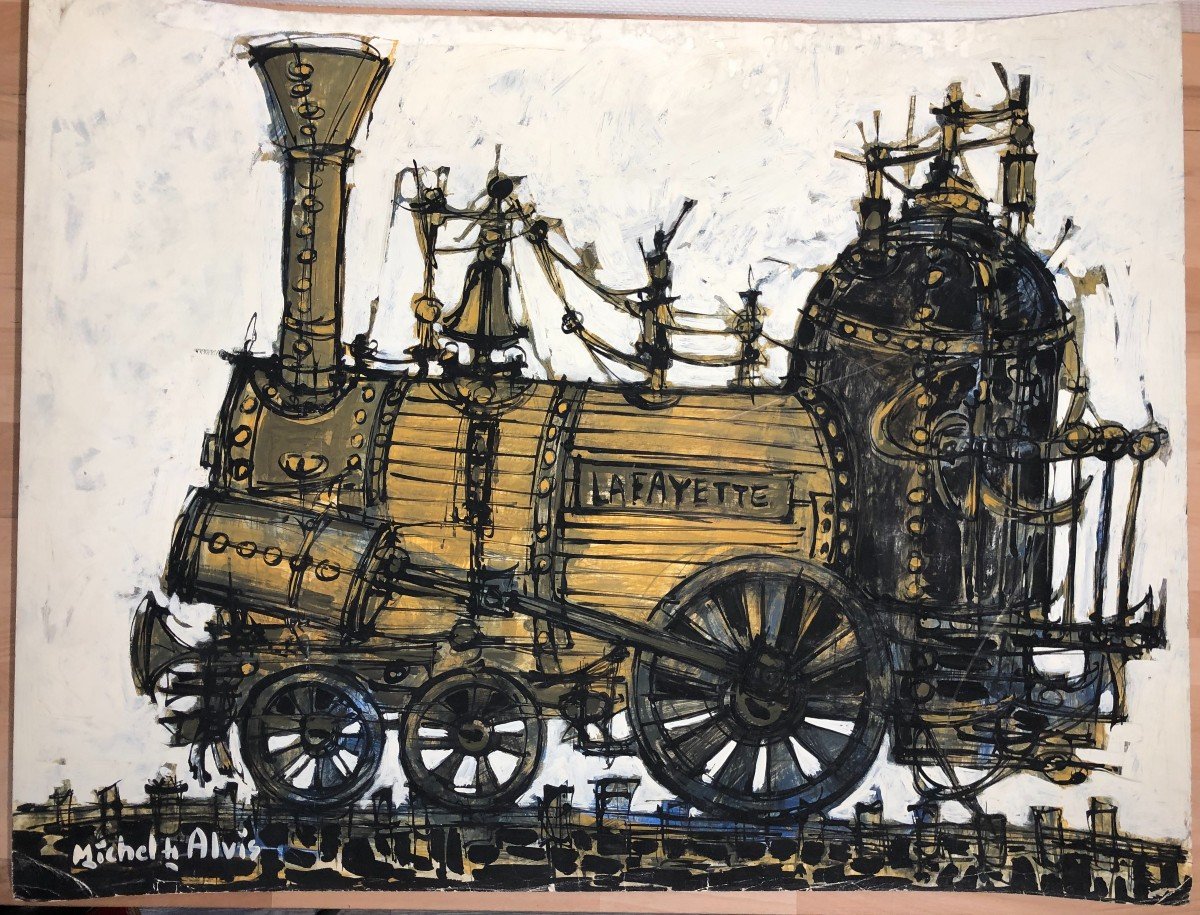 Michel De Alvis Grande Gouache Locomotive Train Jouet Collection Era Claude Venard-photo-2