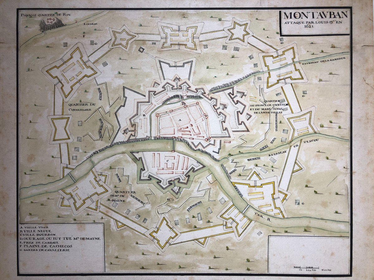 Drawing Plan Old Map Montauban Huguenot Protestant Geography Militaria-photo-2