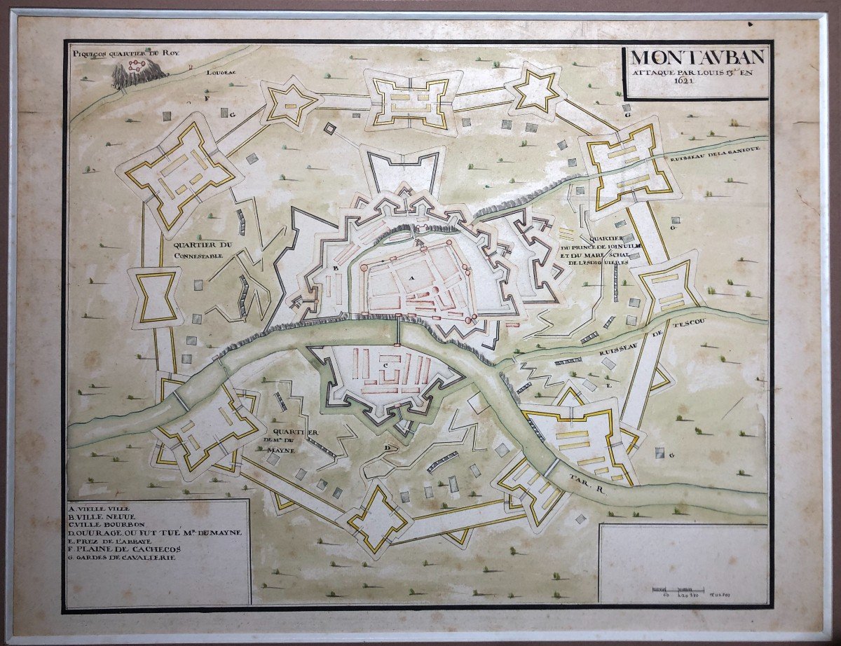 Dessin Plan Carte ancienne Montauban Huguenot Protestant Géographie Militaria