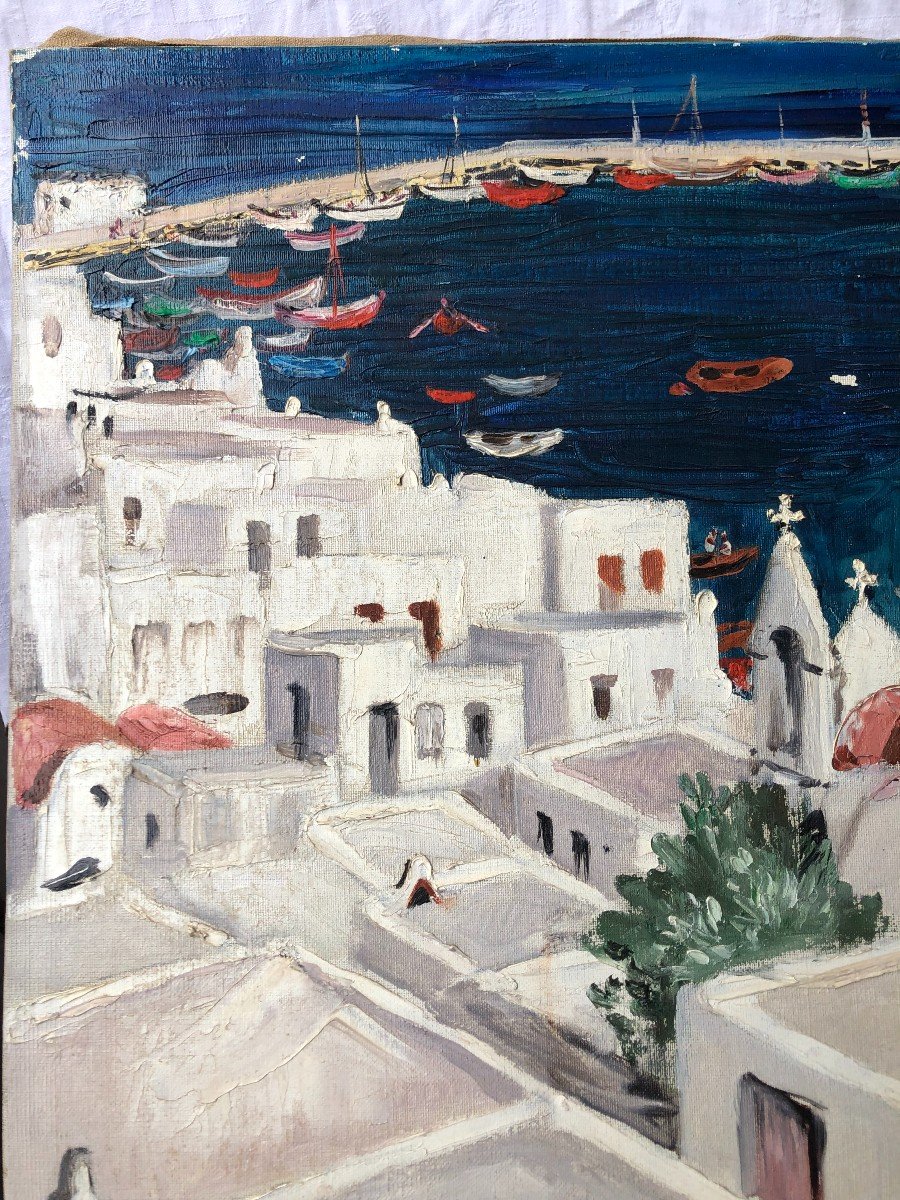 Painting By Juliane Hervé (1921-2006) Athens Mykonos City 1950-photo-2