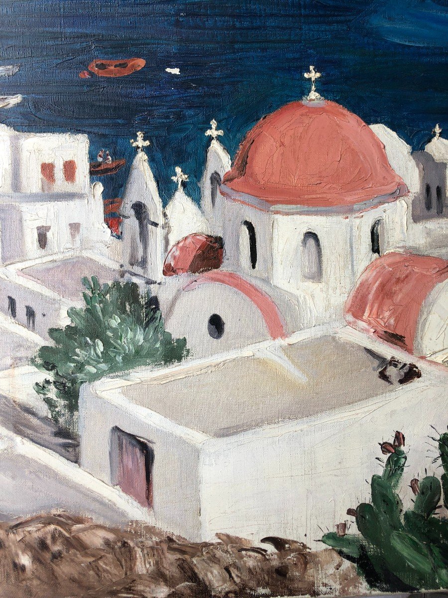 Painting By Juliane Hervé (1921-2006) Athens Mykonos City 1950-photo-3