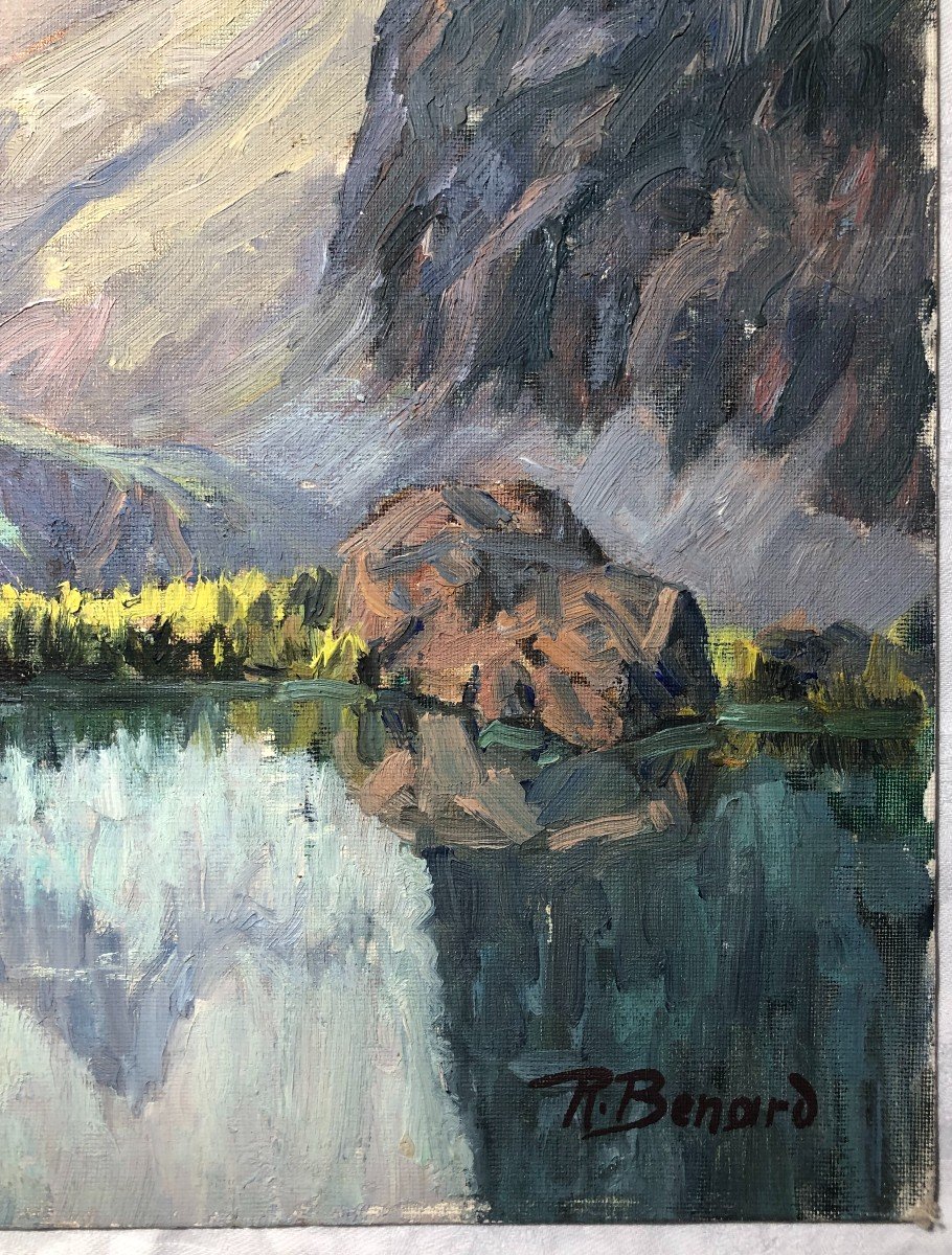 Mountain Lake To Locate Robert Bénard 38x46cm Painting Landscape Painting 1950/60-photo-3