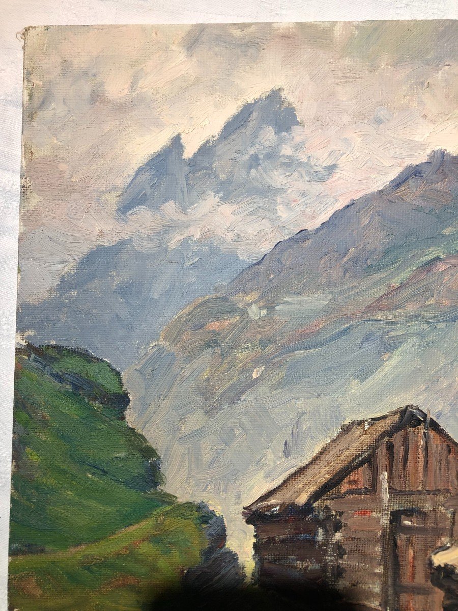 Mountain Chalets To Locate Robert Bénard 38x46cmpainting Alps Painting 1950/60-photo-2