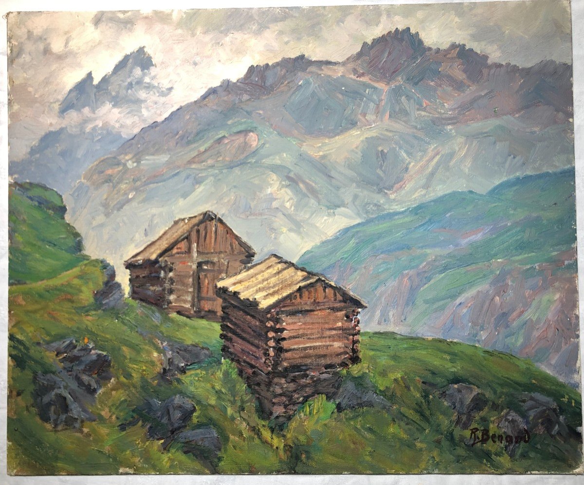 Mountain Chalets To Locate Robert Bénard 38x46cmpainting Alps Painting 1950/60