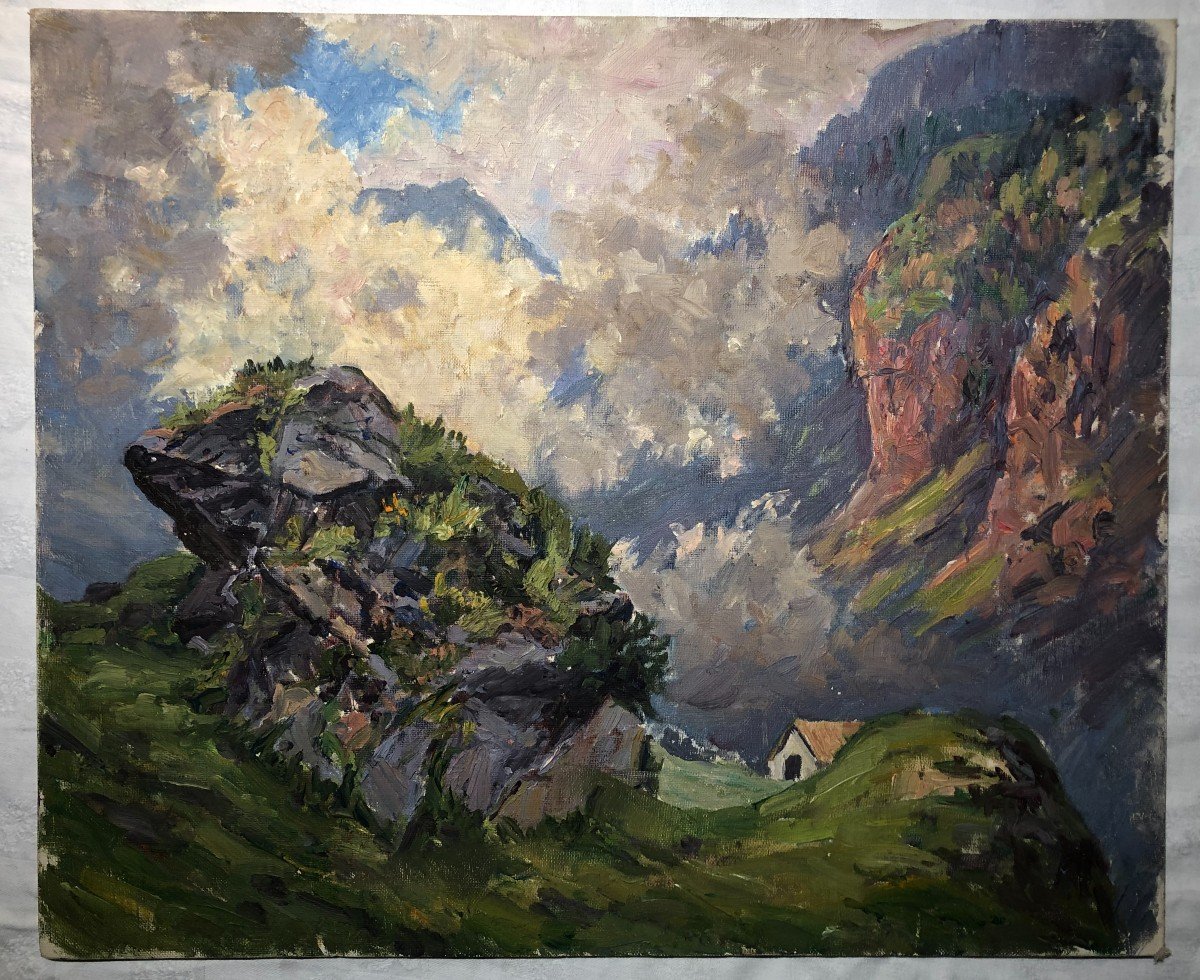 Mountain Refuge To Locate Robert Bénard 38x46 Cm Painting Alps 1950/60-photo-2