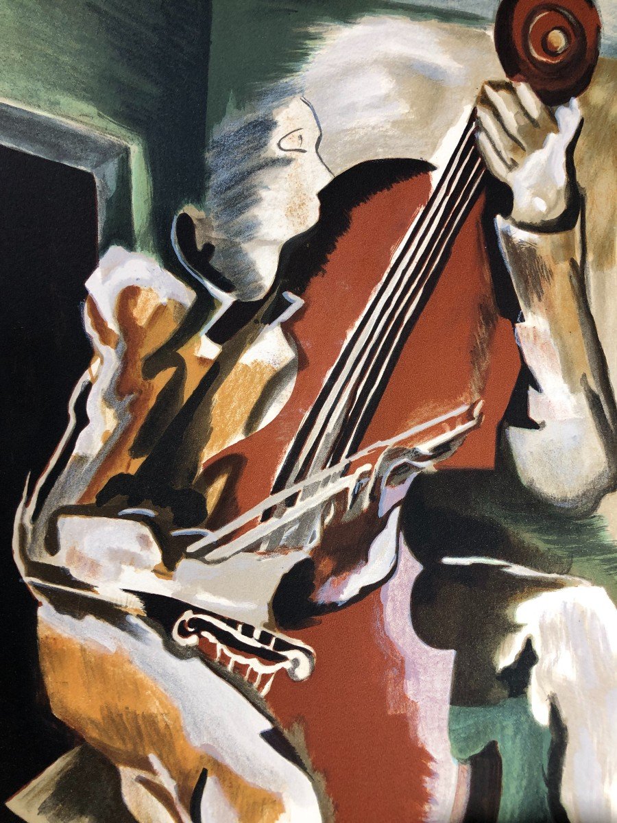 Le Violoncelliste Lithographie d'Après Ossip Zadkine Cubisme Paris Violoncelle Musique-photo-5