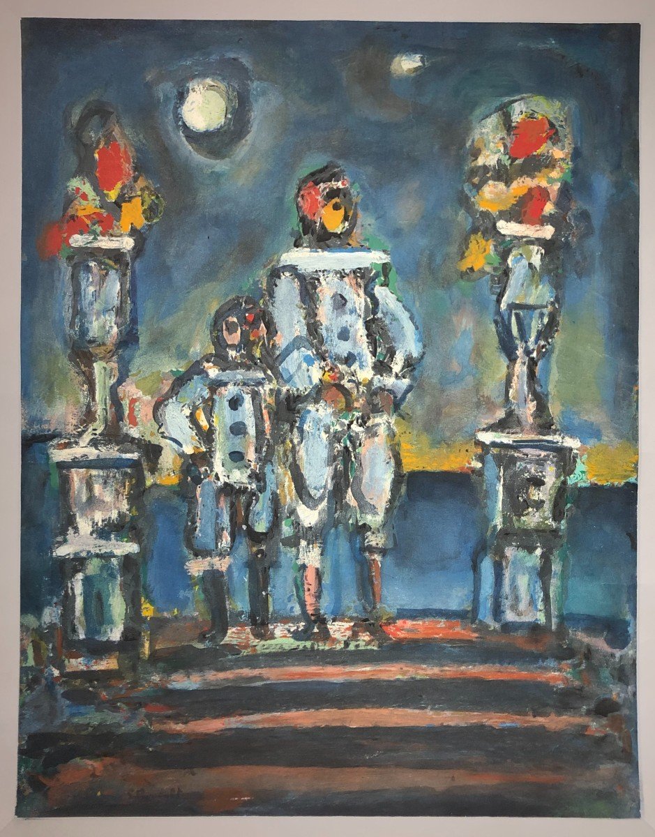 Georges Rouault (d'après) Les Deux Pierrots Lithographie Réhaussée (procédé Jacomet)-photo-2