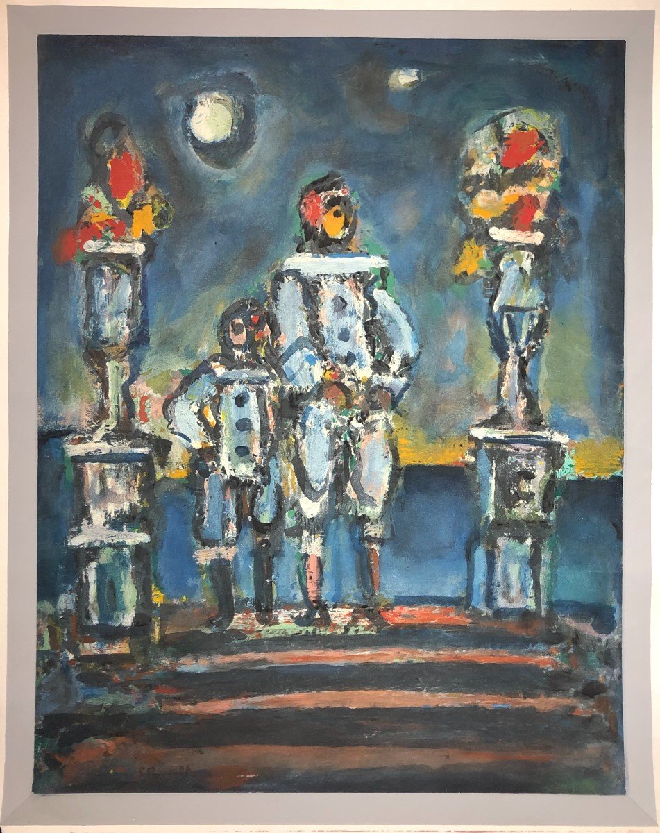 Georges Rouault (d'après) Les Deux Pierrots Lithographie Réhaussée (procédé Jacomet)