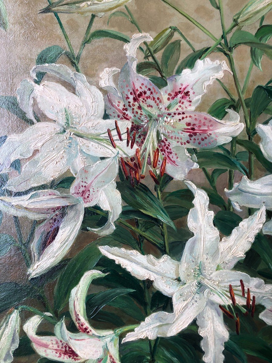 Jean Baptiste Verdier 1889-1976 Flowers Realism Painting Lilies-photo-2