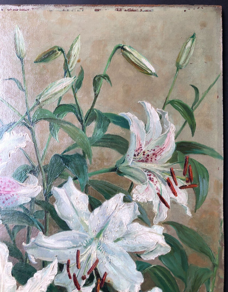 Jean Baptiste Verdier 1889-1976 Fleurs Réalisme Tableau Peinture Lys-photo-4