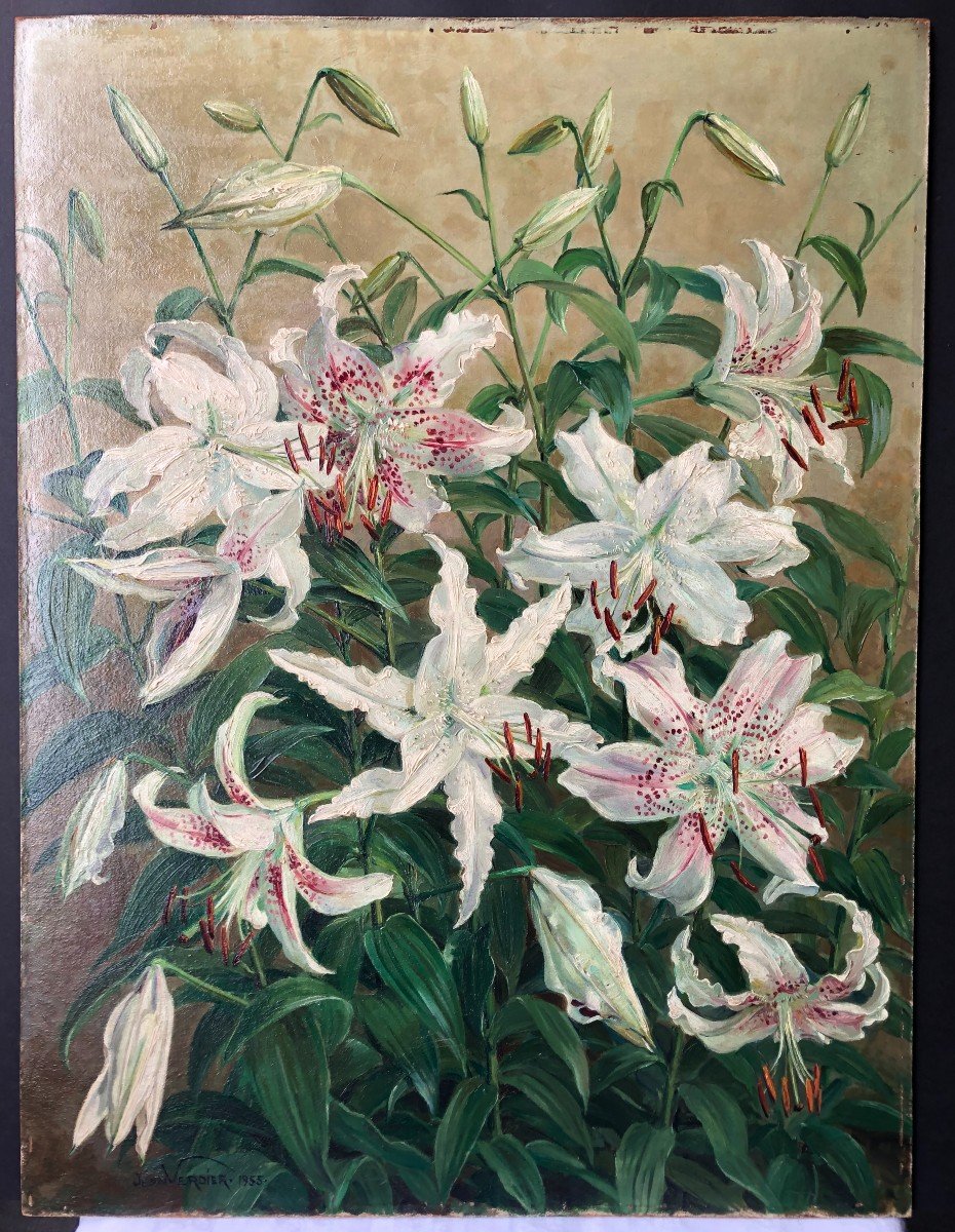 Jean Baptiste Verdier 1889-1976 Flowers Realism Painting Lilies