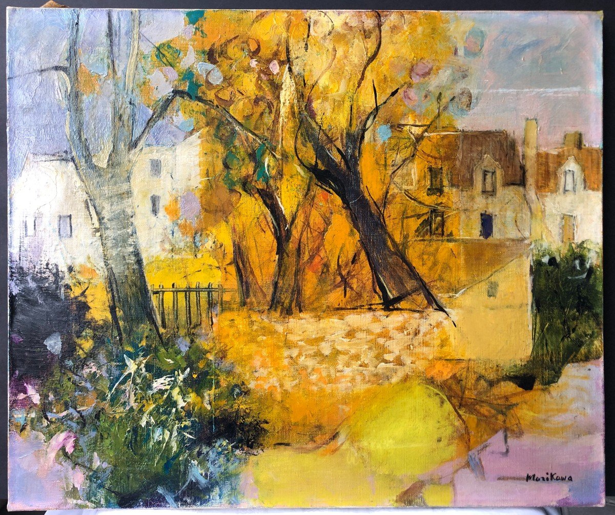 Shinsaku Morikawa Painting Paris Japan 70 Trees Autumn Golden Foliage