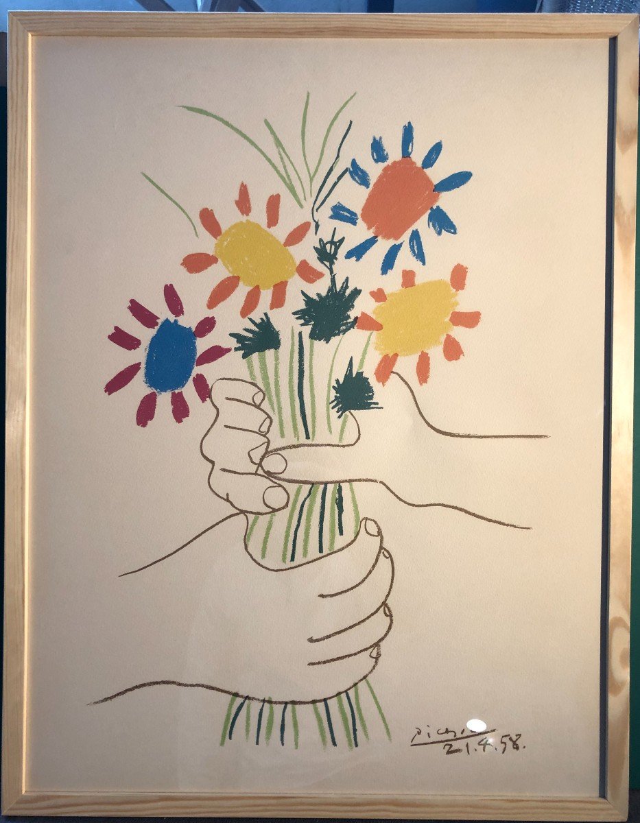 Picasso (d'après) Lithographie Bouquet De La Paix 1958-photo-2