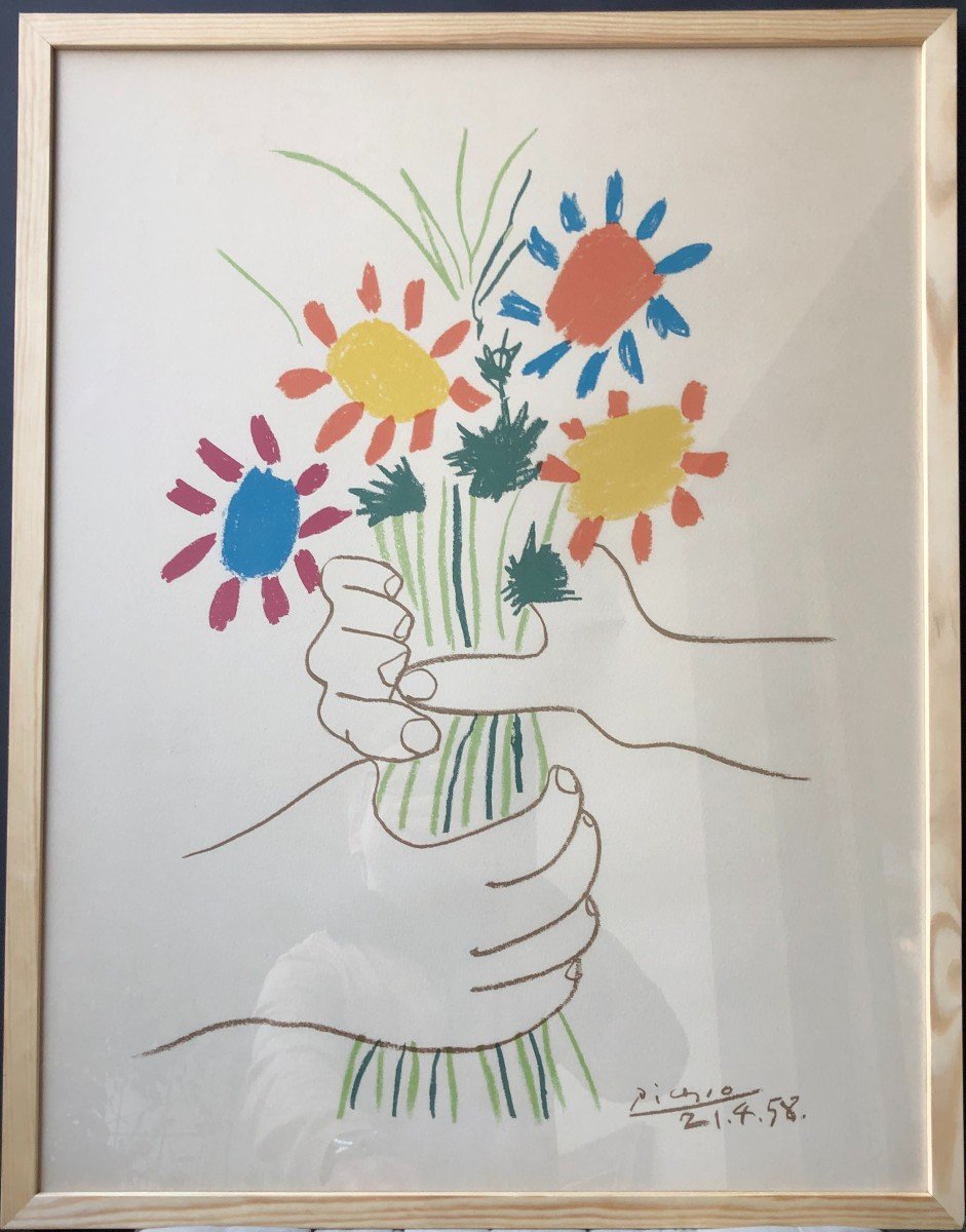 Picasso (d'après) Lithographie Bouquet De La Paix 1958