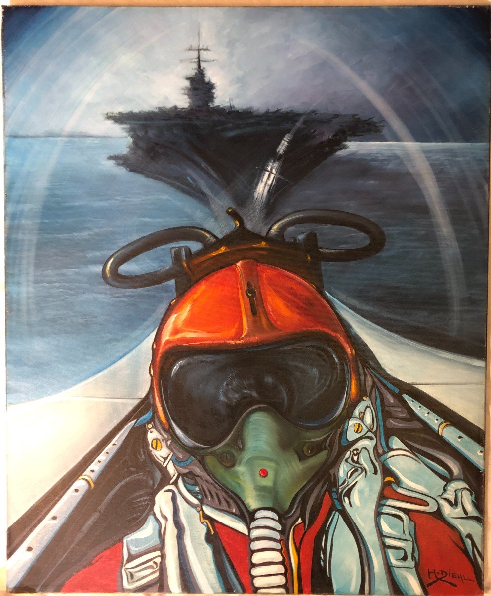 Aviation Pilot Fighter Aircraft Carrier Painting Picture Hans Jürgen Diehl