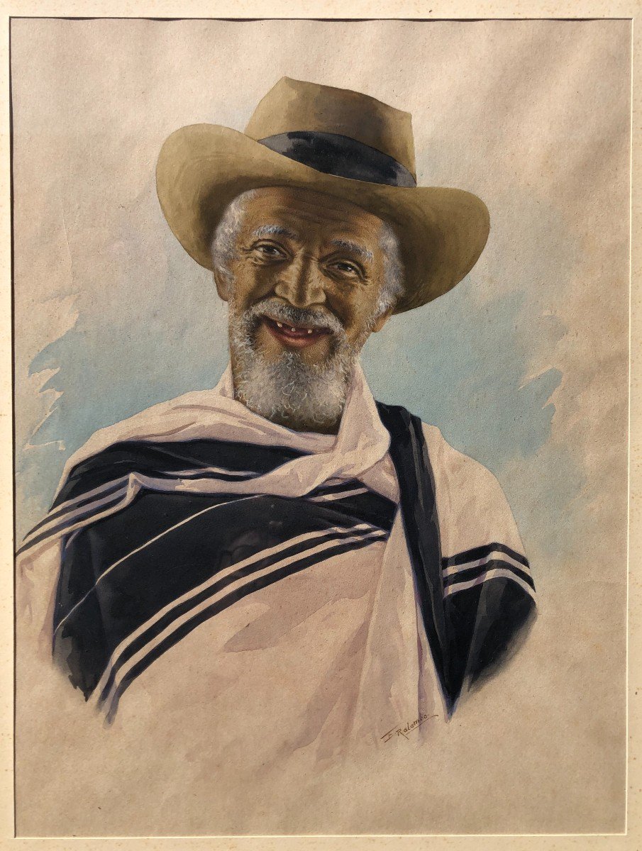 Madagascar Aquarelle Ecole Malgache Portrait d'Homme émile Ralambo (1879-1963)-photo-3