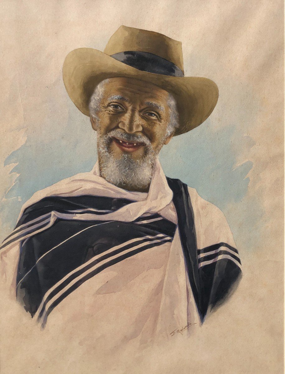 Madagascar Aquarelle Ecole Malgache Portrait d'Homme émile Ralambo (1879-1963)