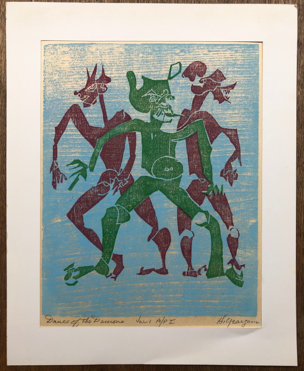 American School Hartwell Yeargans Woodcut Harlem Ny Dance Of The Demons-photo-2