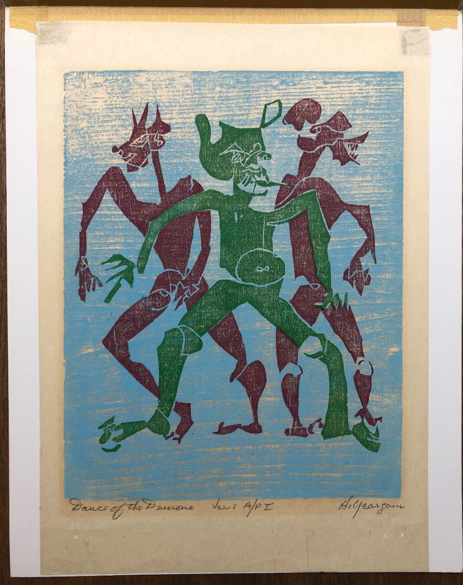 American School Hartwell Yeargans Woodcut Harlem Ny Dance Of The Demons-photo-3