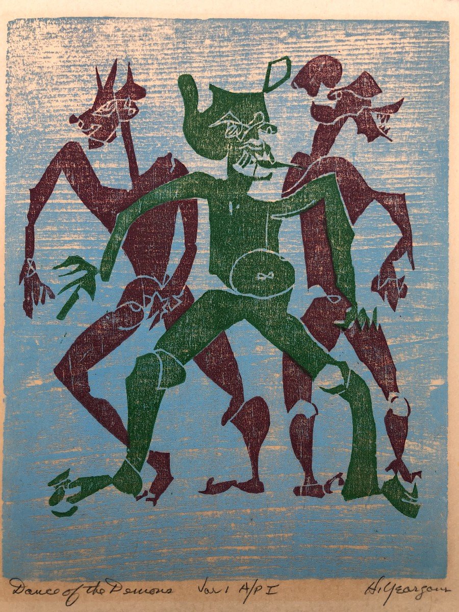 American School Hartwell Yeargans Woodcut Harlem Ny Dance Of The Demons-photo-3