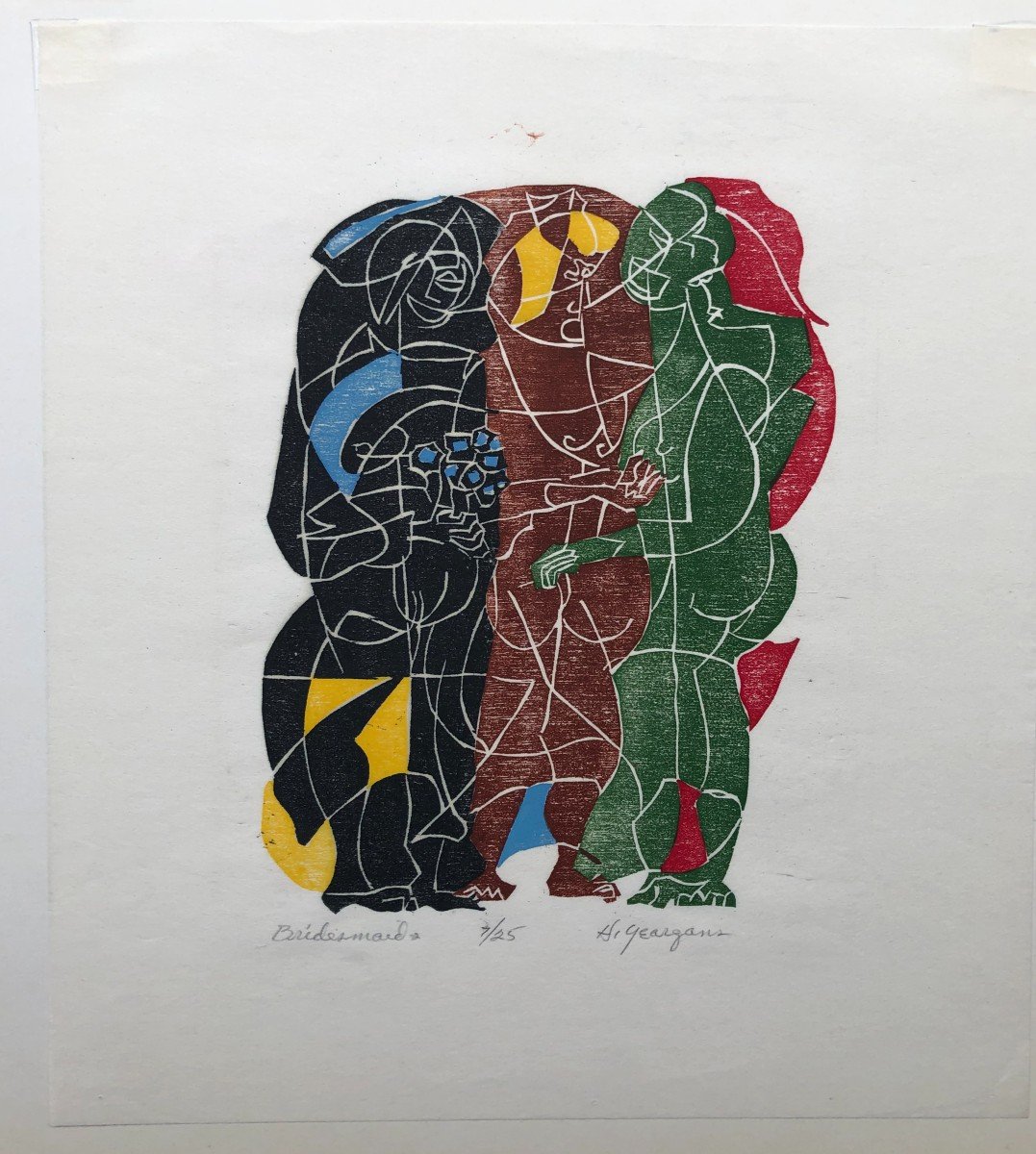 Ecole Américaine Hartwell Yeargans 1915-2005 Woodcut Harlem New-york Bridesmaids-photo-1