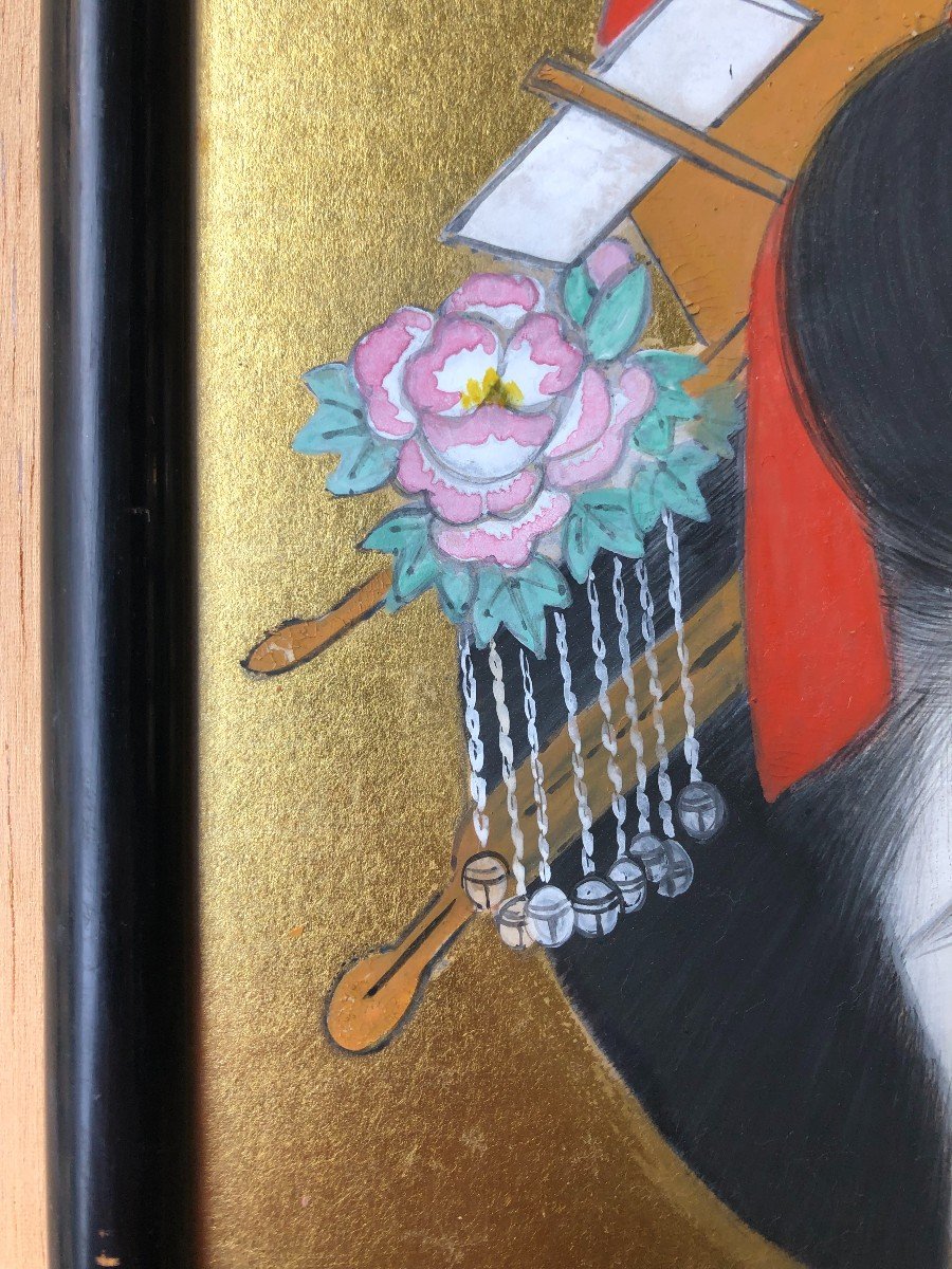 Portrait Of Geisha Japan Fixed Under Glass Painting Picture-photo-4