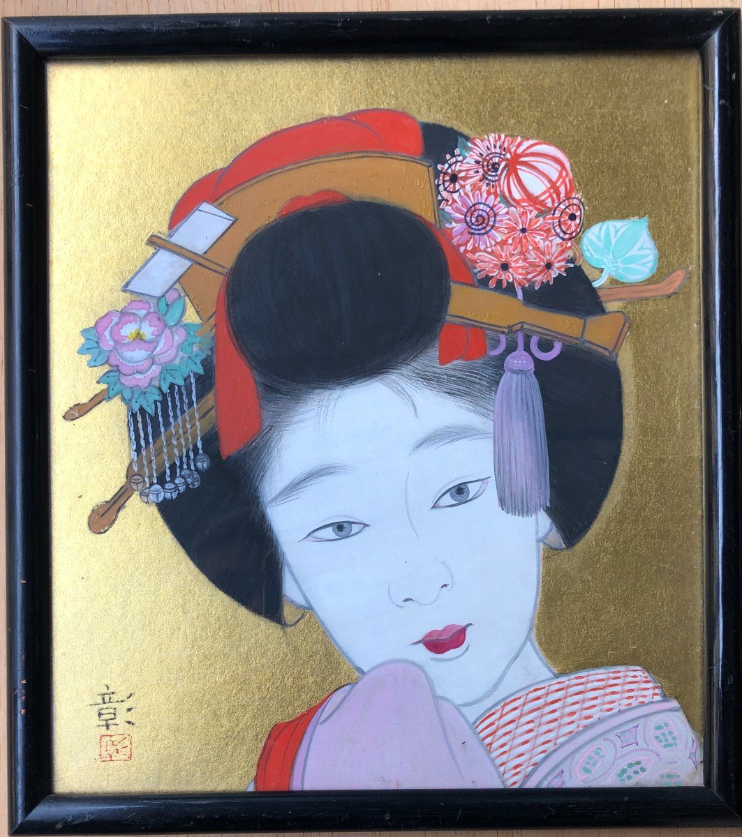 Portrait Of Geisha Japan Fixed Under Glass Painting Picture