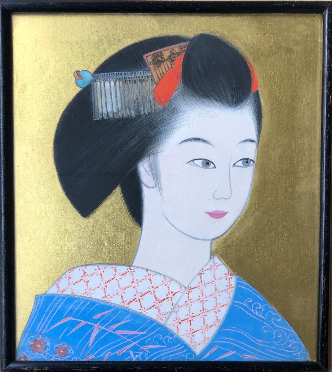 Portrait Of Geisha Japan Fixed Under Glass Painting Picture