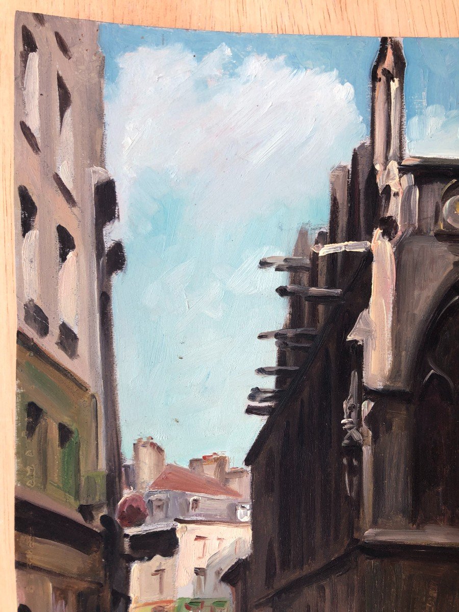 View Of Paris Rue Saint-séverin 1913 Henri Coutot Oil Painting Painting Church -photo-2