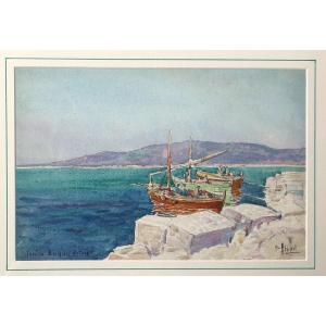 Toulon, Marine, Emile Appay, Aquarelle, pêcheurs, pêche méditerranée