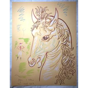 Lithographie Mourlot d'après Jean Cocteau Tête de cheval Surréalisme Fantastique