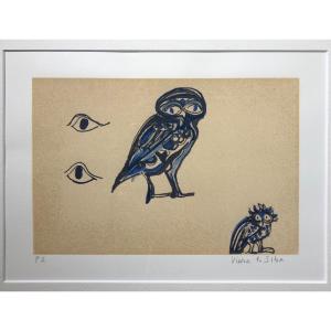 Maria Elena Vieira Da Silva (1908-1992) Sérigraphie 1988 Deux Chouettes Dois Mochos Two Owls