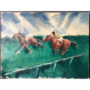 Jean Raoul Chaurand-naurac Equitation Hippisme Chevaux Cavaliers Huile Tableau Peinture