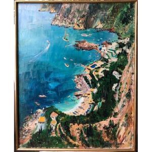 Painting Juliane Hervé (1921-2006) Capri Italy 1950 Hst Marine Landscape