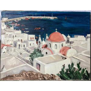 Painting By Juliane Hervé (1921-2006) Athens Mykonos City 1950